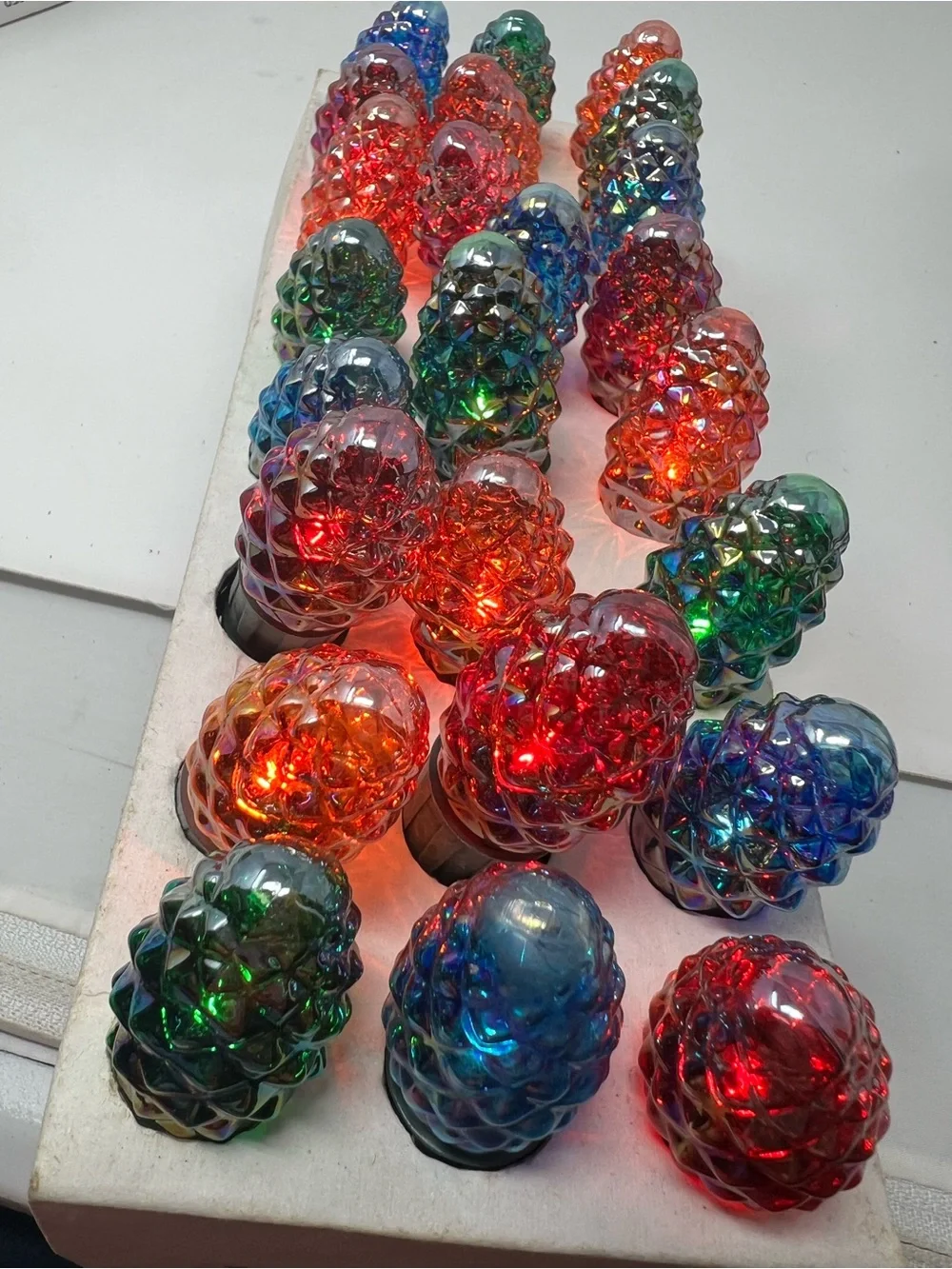Vintage Crystal 25 Specialty Lights Multi Iridescent Pinecone Christmas WORKING